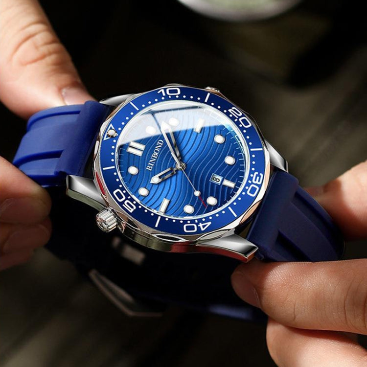 Blue Silicon White Steel Blue BINBOND B2820 Luminous 30m Waterproof Men Sports Quartz Watch - free shipping - PMC TechLife - Order now!