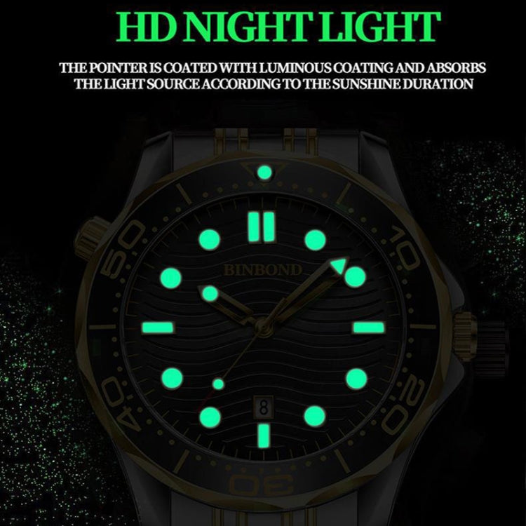 Blue Silicon White Steel Blue BINBOND B2820 Luminous 30m Waterproof Men Sports Quartz Watch - free shipping - PMC TechLife - Order now!