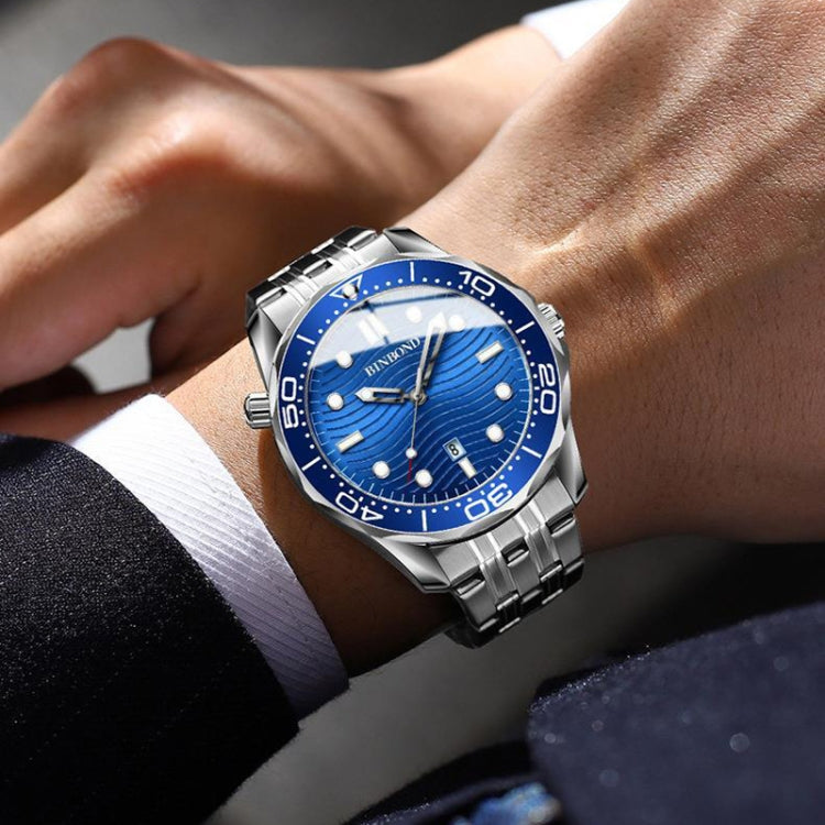 Blue Silicon White Steel Blue BINBOND B2820 Luminous 30m Waterproof Men Sports Quartz Watch - free shipping - PMC TechLife - Order now!