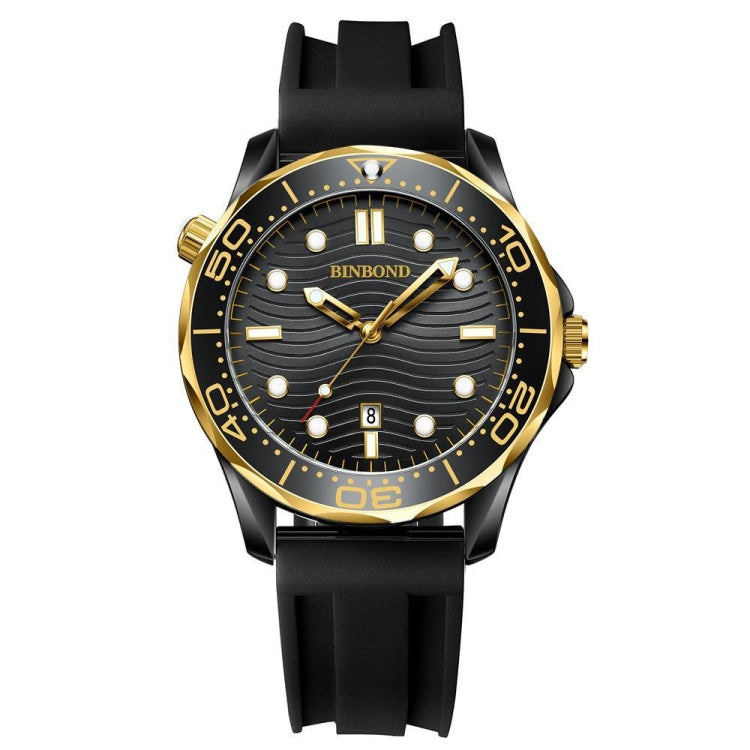 Black Silicon Inter-gold Black BINBOND B2820 Luminous 30m Waterproof Men Sports Quartz Watch - free shipping - PMC TechLife - Order now!