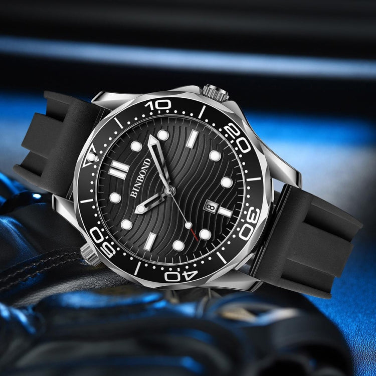 Black Silicon Inter-gold Black BINBOND B2820 Luminous 30m Waterproof Men Sports Quartz Watch - free shipping - PMC TechLife - Order now!