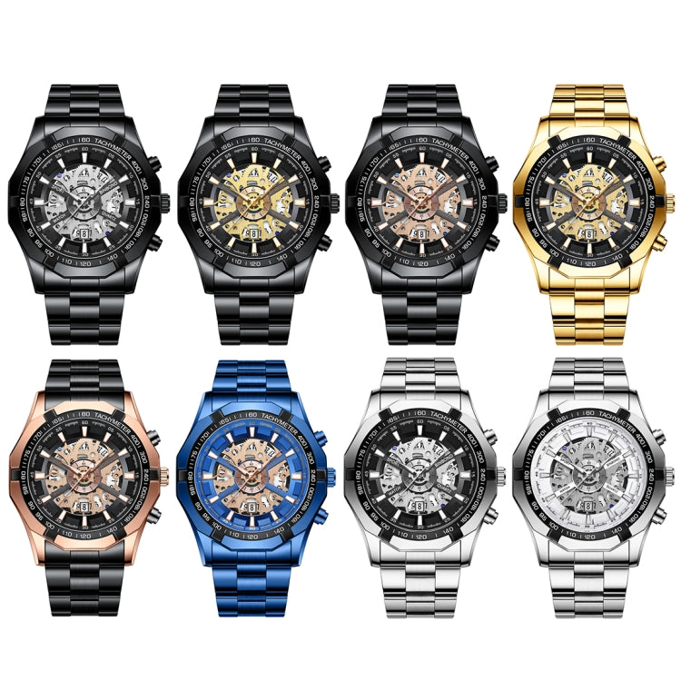 BINBOND S033 Hollowed Mechanical 30m Waterproof Luminous Quartz Watch, Color: Blue Steel-Blue - free shipping - PMC TechLife - Order now!