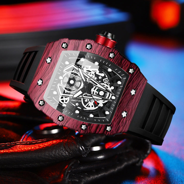 BINBOND B6577 Barrel Shape 30m Waterproof Sports Quartz Watch(Black Silicon-Red-Black) - free shipping - PMC TechLife - Order now!