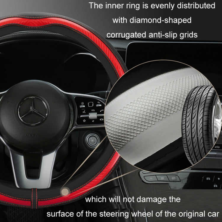 Car Steering Wheel Carbon Fiber Breathable Wear-resistant Leather Case, Size: 38cm(Red D Shape) - Seat Belts & Padding by PMC TechLife | Online Shopping South Africa | PMC TechLife | Buy Now Pay Later Mobicred