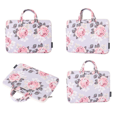 H40-B01 White Rose Pattern Laptop Case Bag Computer Liner Bag With Handle, Size: 13 Inch(Black) - 13.3 inch by PMC Jewellery | Online Shopping South Africa | PMC Jewellery | Buy Now Pay Later Mobicred