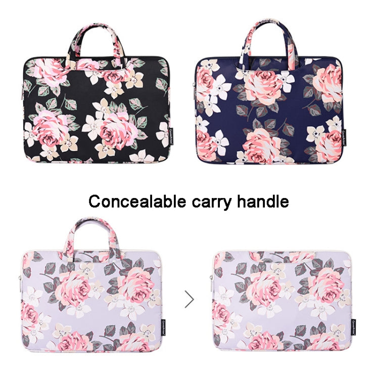 H40-B01 White Rose Pattern Laptop Case Bag Computer Liner Bag With Handle, Size: 15 Inch(Black) - 15 inch by PMC Jewellery | Online Shopping South Africa | PMC Jewellery | Buy Now Pay Later Mobicred