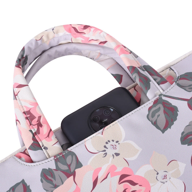 H40-B01 White Rose Pattern Laptop Case Bag Computer Liner Bag With Handle, Size: 15 Inch(Black) - 15 inch by PMC Jewellery | Online Shopping South Africa | PMC Jewellery | Buy Now Pay Later Mobicred
