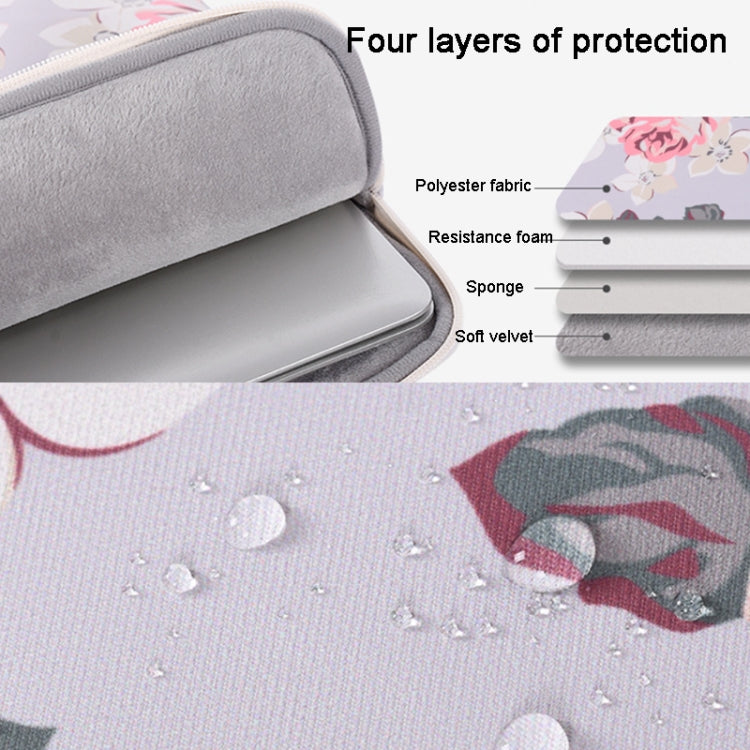 H40-B01 White Rose Pattern Laptop Case Bag Computer Liner Bag With Handle, Size: 15 Inch(Black) - 15 inch by PMC Jewellery | Online Shopping South Africa | PMC Jewellery | Buy Now Pay Later Mobicred
