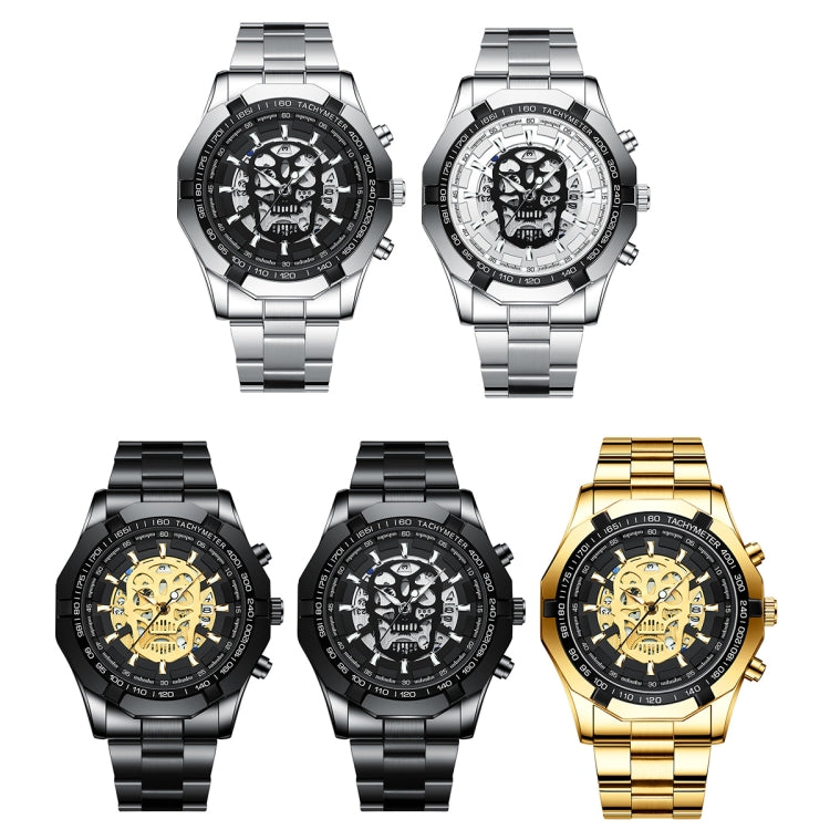 BINBOND S034 30M Waterproof Quartz Watch Skull Skeleton Luminous Watch(White Steel White) - free shipping - PMC TechLife - Order now!