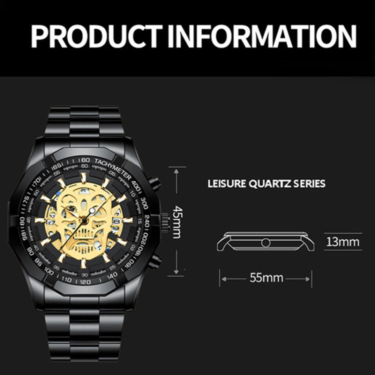 BINBOND S034 30M Waterproof Quartz Watch Skull Skeleton Luminous Watch(White Steel White) - free shipping - PMC TechLife - Order now!