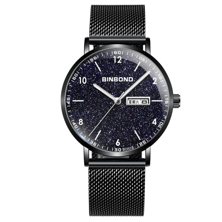 BINBOND B3820 30M Waterproof Ultra-thin Quartz Luminous Starry Watch, Color: Black Net-Black-Starry - free shipping - PMC TechLife - Order now!
