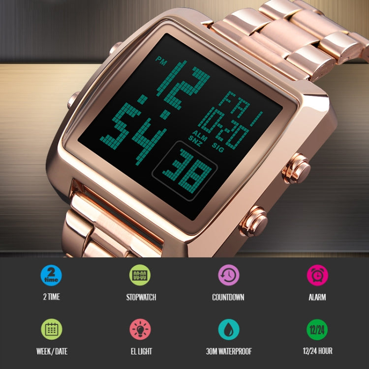 SKMEI 1369 Retro Waterproof Gold Watch Men Steel Belt Luminous Square Watch(Silver) - free shipping - PMC TechLife - Order now!