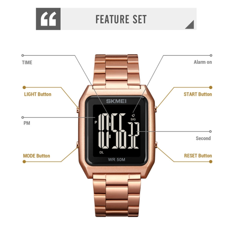 SKMEI 1879 Square Large Screen Men Steel Belt Multi-function EL Luminous Watch, Color: Black Black Machine - free shipping - PMC TechLife - Order now!