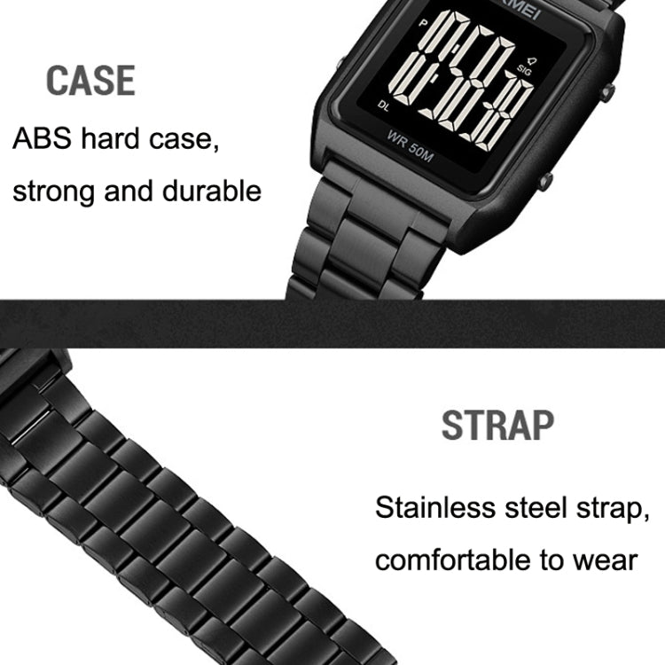 SKMEI 1879 Square Large Screen Men Steel Belt Multi-function EL Luminous Watch, Color: Black Black Machine - free shipping - PMC TechLife - Order now!