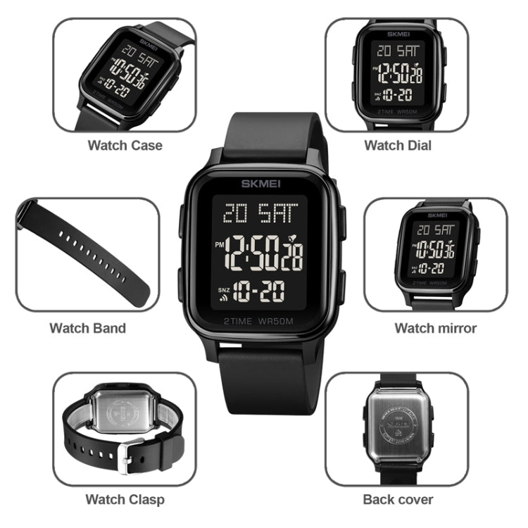 SKMEI 1858 Square Waterproof Digital Dual Display LED Luminous Watch(Black) - free shipping - PMC TechLife - Order now!