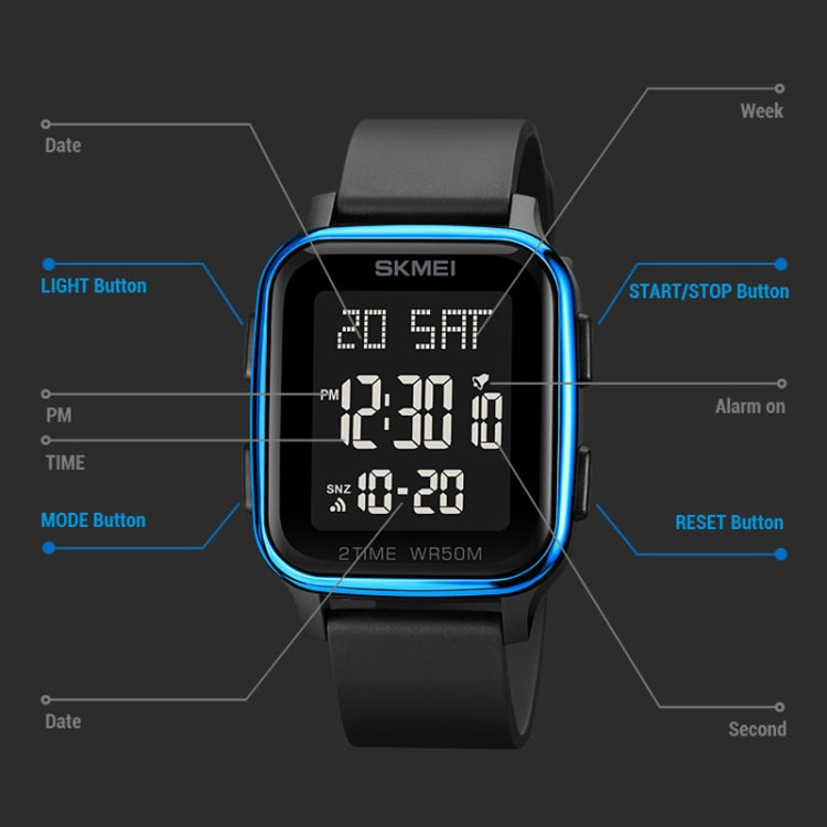 SKMEI 1858 Square Waterproof Digital Dual Display LED Luminous Watch(Black) - free shipping - PMC TechLife - Order now!