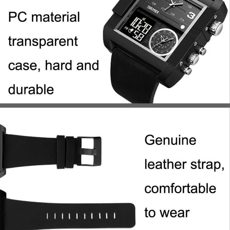 SKMEI 2020 Square Large Dial Triple Movement Men Sports Watch(Silver Shell Black Belt Black Machine) - free shipping - PMC TechLife - Order now!