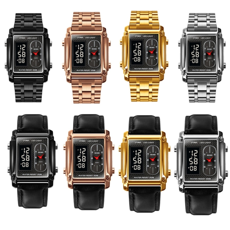 SKMEI 1868 Square Double Display Waterproof Men Watch, Style: Steel Belt (Rose Gold) - free shipping - PMC TechLife - Order now!