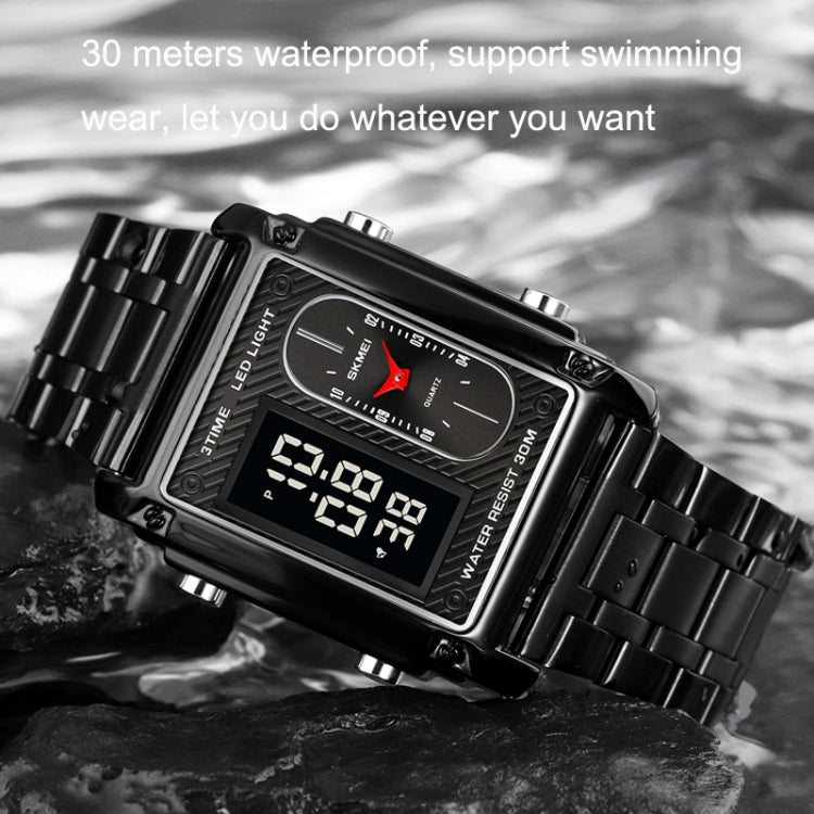 SKMEI 1868 Square Double Display Waterproof Men Watch, Style: Steel Belt (Rose Gold) - free shipping - PMC TechLife - Order now!