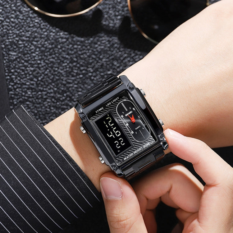 SKMEI 1868 Square Double Display Waterproof Men Watch, Style: Steel Belt (Rose Gold) - free shipping - PMC TechLife - Order now!