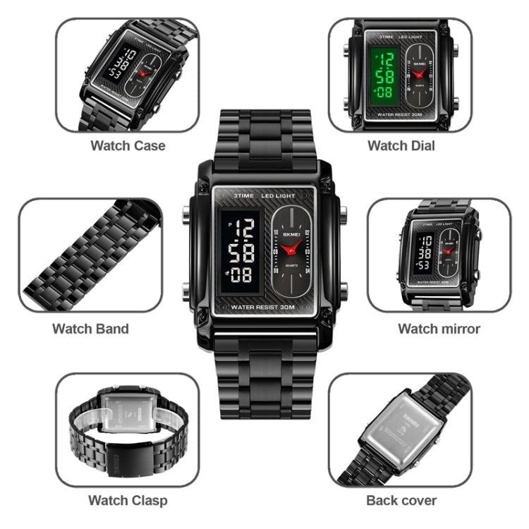 SKMEI 1868 Square Double Display Waterproof Men Watch, Style: Steel Belt (Gold) - free shipping - PMC TechLife - Order now!