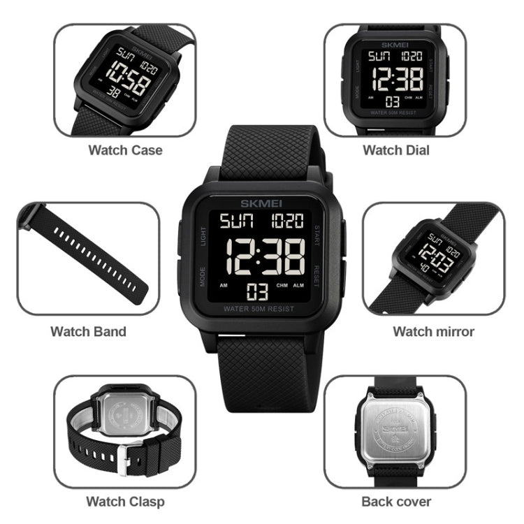 SKMEI 1894 Square Sports Waterproof Student Simple Multifunctional Luminous Watch(Blue White Machine) - free shipping - PMC TechLife - Order now!