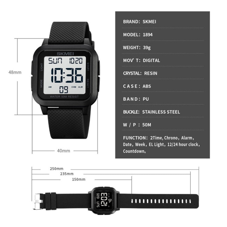 SKMEI 1894 Square Sports Waterproof Student Simple Multifunctional Luminous Watch(Army Green White Machine) - free shipping - PMC TechLife - Order now!