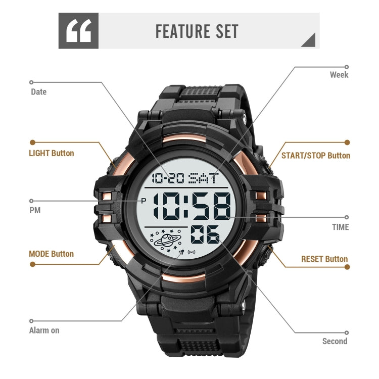 SKMEI 2003 Multifunctional Back Light Sports Watch Mens Countdown Date Alarm Clock Watch(Gold Black Machine) - free shipping - PMC TechLife - Order now!