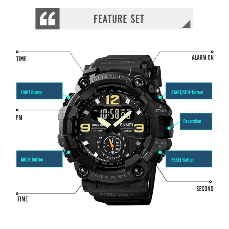 SKMEI 1637 Sports Digital Display Outdoor Shockproof Plastic Large Dial Men Watch, Color: Gray Black - free shipping - PMC TechLife - Order now!
