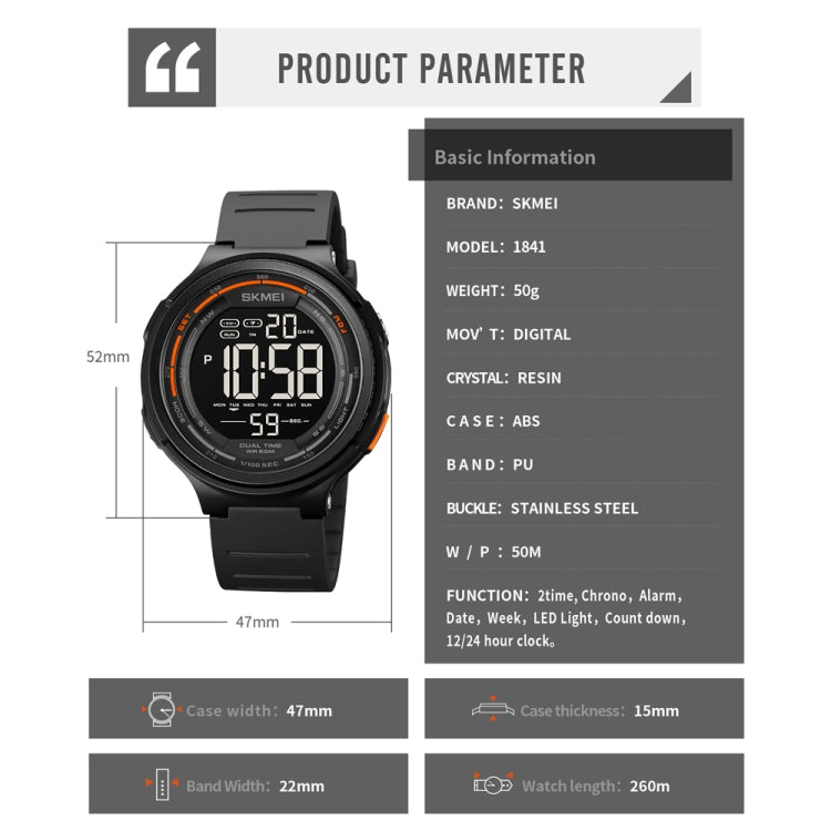 SKMEI 1841 Outdoor Sports Students Waterproof Luminous Countdown Watch(Black) - free shipping - PMC TechLife - Order now!