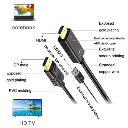 H147 180cm 4K 60Hz HDMI To DP Adapter With Power Supply HD Converter - Converter by PMC Jewellery | Online Shopping South Africa | PMC Jewellery | Buy Now Pay Later Mobicred