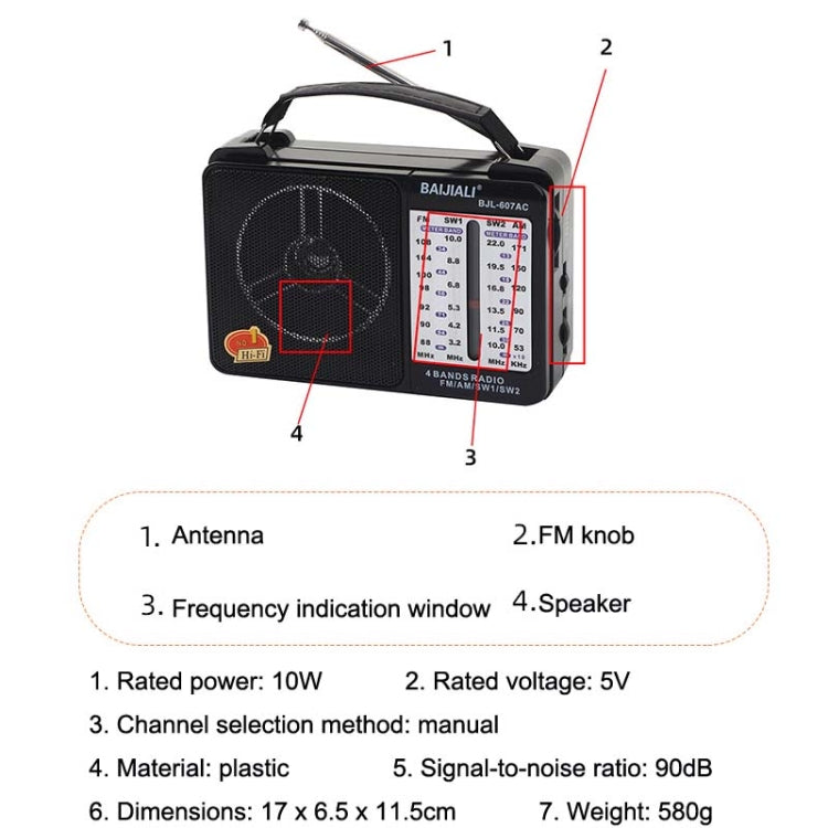 BAIJIALI BJL-607AC Full Band Multi-functional Retro Radios Big Voice Radio(Black) - Radio Player by BAIJIALI | Online Shopping South Africa | PMC Jewellery | Buy Now Pay Later Mobicred