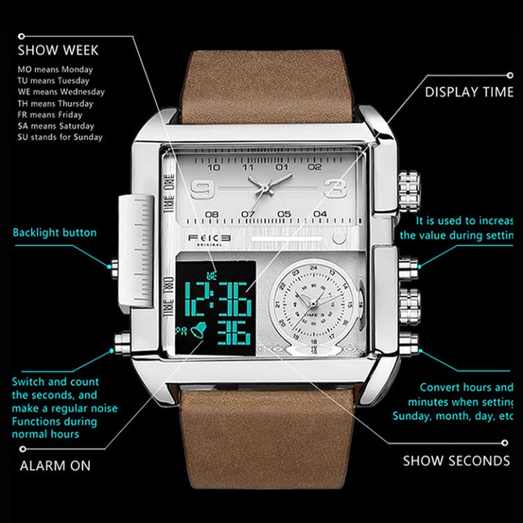 BINBOND B3332 Square Multifunctional Sports Quartz Waterproof Watch(Black Steel-Black-White) - free shipping - PMC TechLife - Order now!