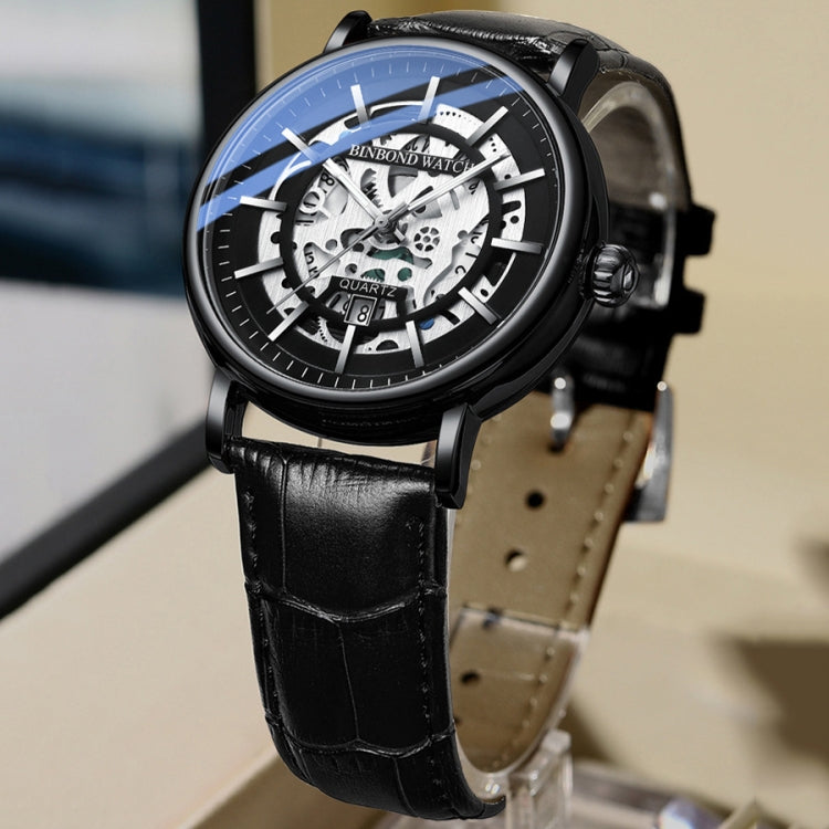 BINBOND B7872 Multifunctional Hollow Luminous Waterproof Quartz Watch, Color: Black Steel-Black-White - free shipping - PMC TechLife - Order now!