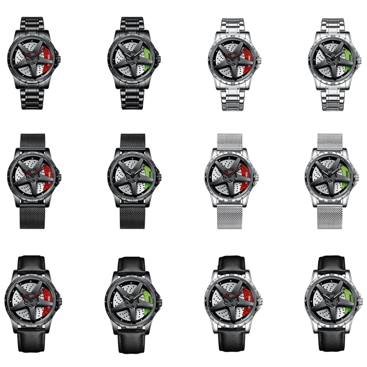 BINBOND D002 Car Hub Dial Multifunctional Waterproof and Wear-resistant Men's Watch(Black Steel-Red) - free shipping - PMC TechLife - Order now!
