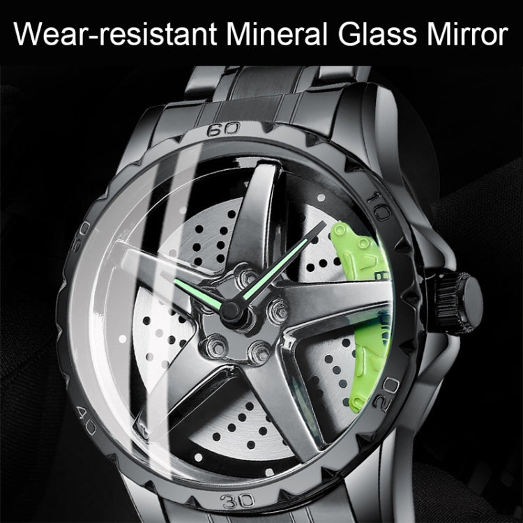 BINBOND D002 Car Hub Dial Multifunctional Waterproof and Wear-resistant Men's Watch(Black Steel-Red) - free shipping - PMC TechLife - Order now!