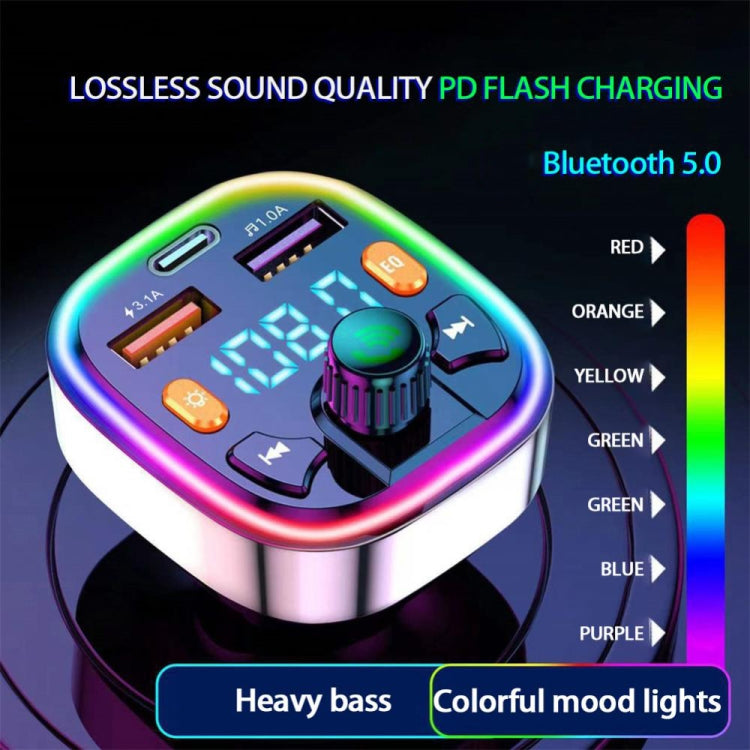 Q5 3.1A USB+PD Bluetooth Car Charger Car FM Transmitter Colorful Lighting - Bluetooth Car Kits by PMC TechLife | Online Shopping South Africa | PMC TechLife | Buy Now Pay Later Mobicred