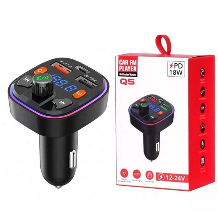 Q5 3.1A USB+PD Bluetooth Car Charger Car FM Transmitter Colorful Lighting - Bluetooth Car Kits by PMC TechLife | Online Shopping South Africa | PMC TechLife | Buy Now Pay Later Mobicred