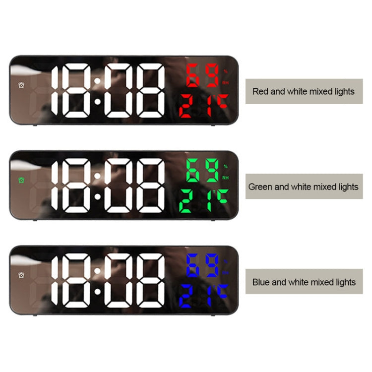 671  Mirror Screen Digital LED Alarm Clock USB Plug-in/Battery Dual-use With Temperature/Humidity Display(Black Shell White Green) - Alarm Clocks by PMC Jewellery | Online Shopping South Africa | PMC Jewellery