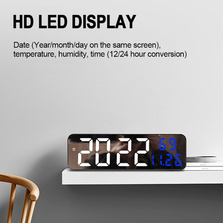 671  Mirror Screen Digital LED Alarm Clock USB Plug-in/Battery Dual-use With Temperature/Humidity Display(Black Shell White Blue) - Alarm Clocks by PMc TechLife | Online Shopping South Africa | PMc TechLife | Buy Now Pay Later Mobicred