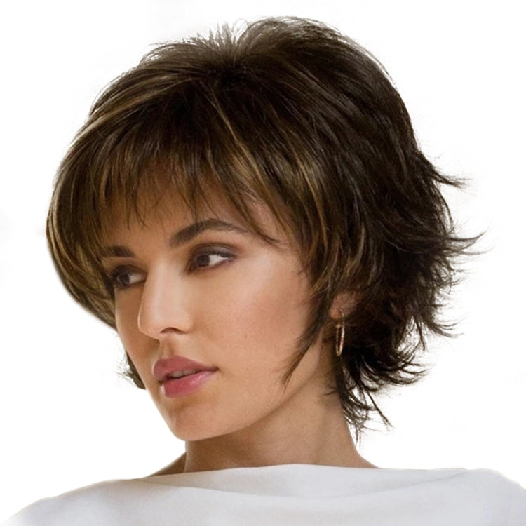 WIG-396 Ladies Fluffy Short Curved Head Set Chemical Fiber Wig(Black Brown+Gold Yellow) - free shipping - PMC TechLife - Order now!