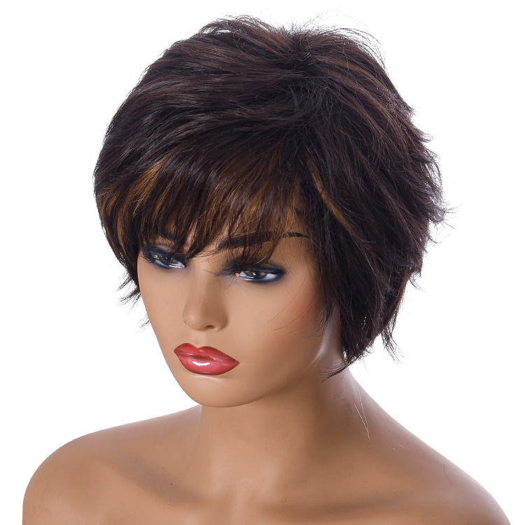 WIG-396 Ladies Fluffy Short Curved Head Set Chemical Fiber Wig(Black Brown+Gold Yellow) - free shipping - PMC TechLife - Order now!