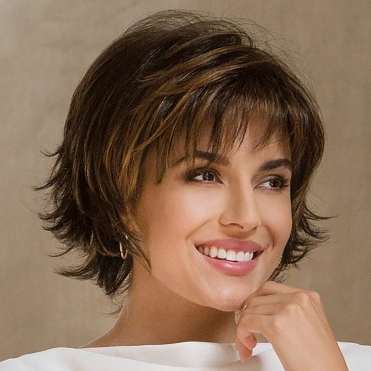 WIG-396 Ladies Fluffy Short Curved Head Set Chemical Fiber Wig(Black Brown+Gold Yellow) - free shipping - PMC TechLife - Order now!