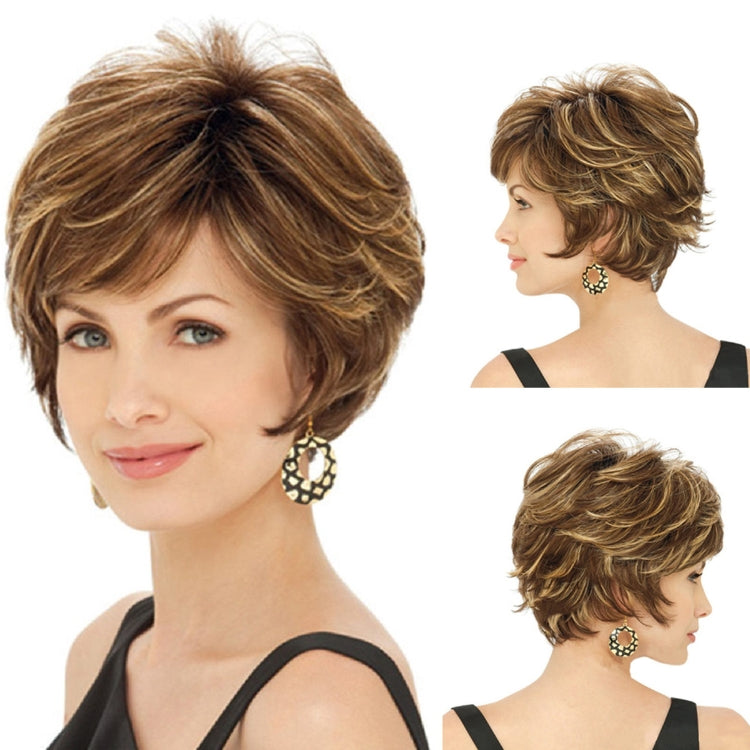 WIG-330 Ladies Fluffy Short Curved Head Set Chemical Fiber Wig(Brown+Gold Yellow) - free shipping - PMC TechLife - Order now!