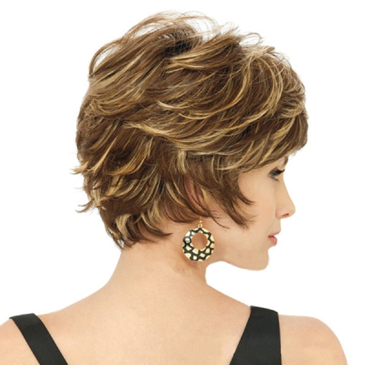 WIG-330 Ladies Fluffy Short Curved Head Set Chemical Fiber Wig(Brown+Gold Yellow) - free shipping - PMC TechLife - Order now!