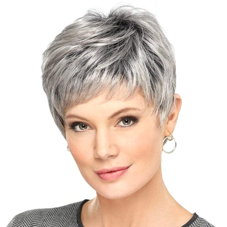 Wig-335 Mixed Silver Gray Ladies Short Straight Hair Wig High Temperature Silk Chemical Fiber Headgear - free shipping - PMC TechLife - Order now!