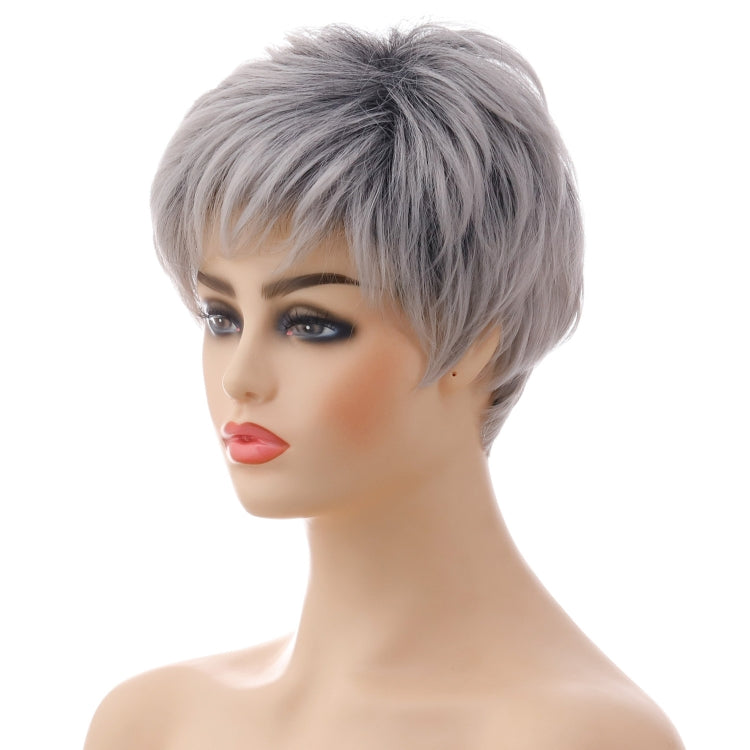 Wig-335 Mixed Silver Gray Ladies Short Straight Hair Wig High Temperature Silk Chemical Fiber Headgear - free shipping - PMC TechLife - Order now!