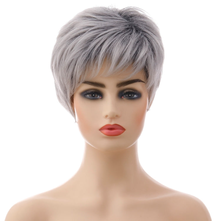 Wig-335 Mixed Silver Gray Ladies Short Straight Hair Wig High Temperature Silk Chemical Fiber Headgear - free shipping - PMC TechLife - Order now!