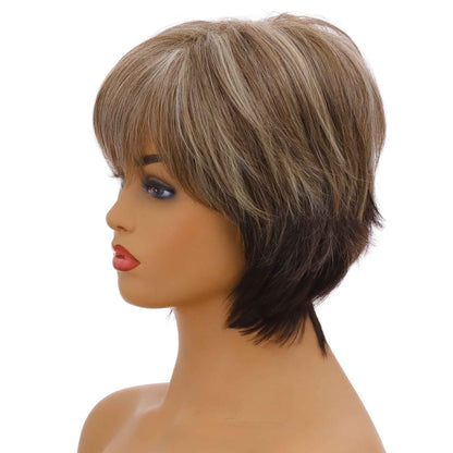 Wig-381 Brown Mixed Light Gold Women High Temperature Silk Curly Short Hair Wig - Wigs by PMC Jewellery | Online Shopping South Africa | PMC Jewellery