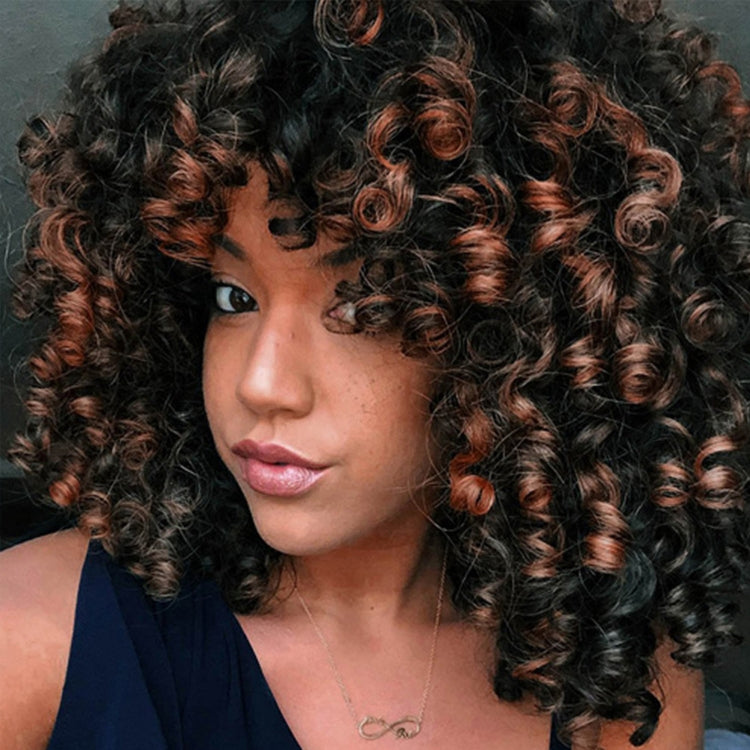 WIG-T130H Ladies Short Curly Hair High Temperature Silk Wig Chemical Fiber Headgear(Black Brown) - free shipping - PMC TechLife - Order now!